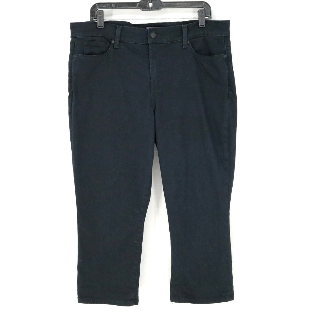 NYDJ Jeans Womens 14 Black Marilyn Crop Stretch Denim Cotton Blend Lift x Tuck